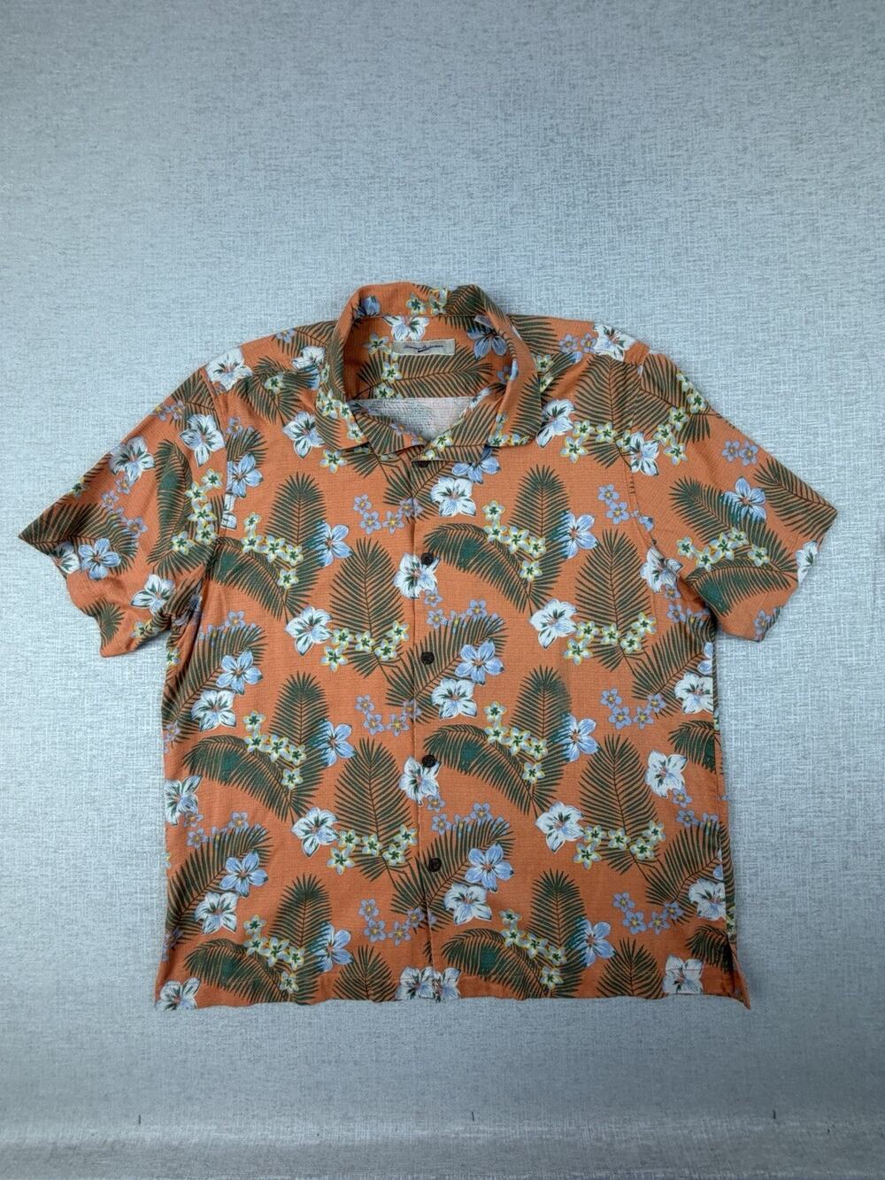 Tommy Bahama Hawaiian Shirt Men’s XL Orange 100% Silk Floral Palm Camp Aloha